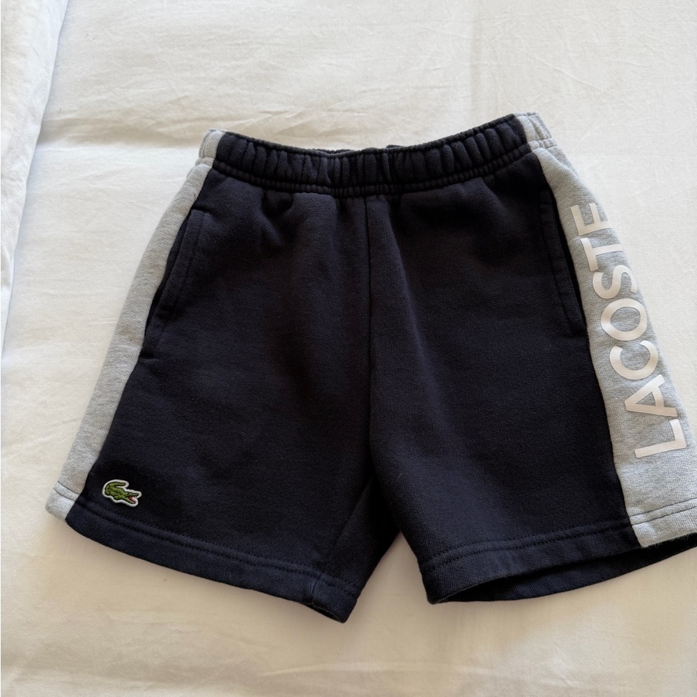 Lacoste Boys Navy Shorts with Gray Side Panels